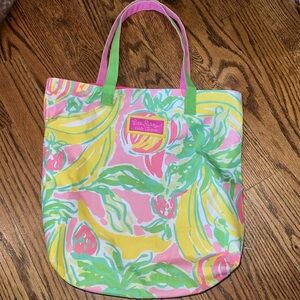 Lilly Pulitzer x Estee Lauder Canvas Tote Bag Banana print Shoulder Purse